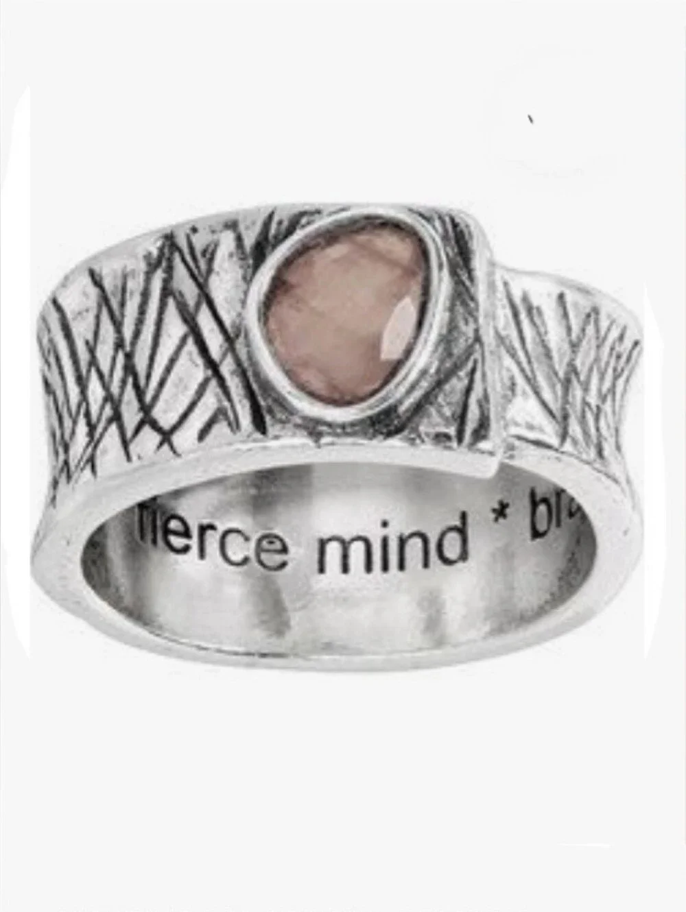 RARE Silpada 'Brave Spirit' Natural Rose Quartz Ring in Etched Sterling Silver
